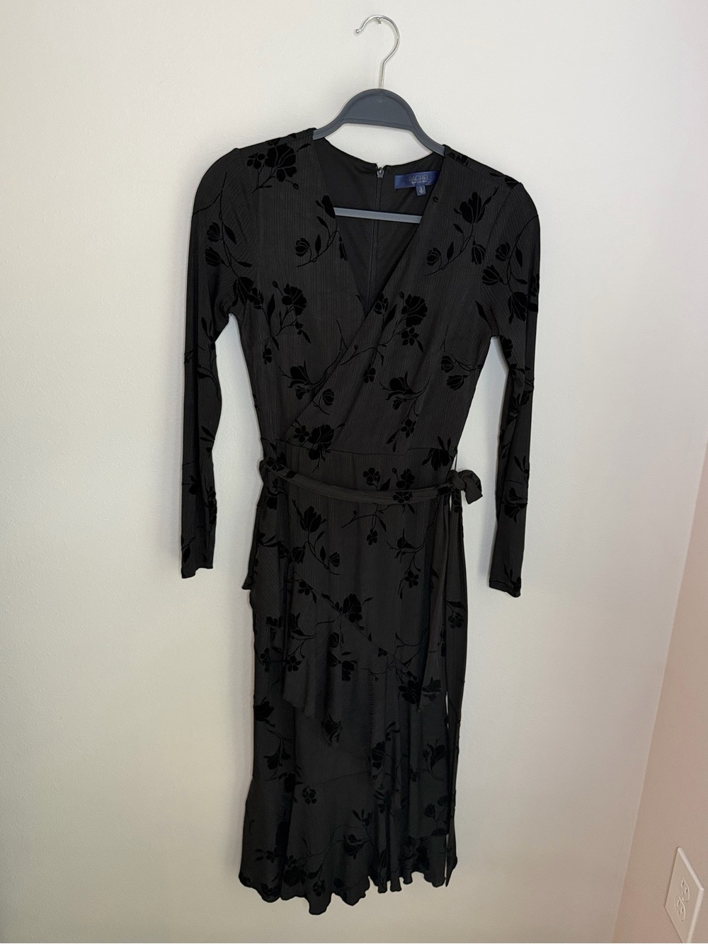 RACHEL Rachel Roy Black Floral Wrap Midi Dress